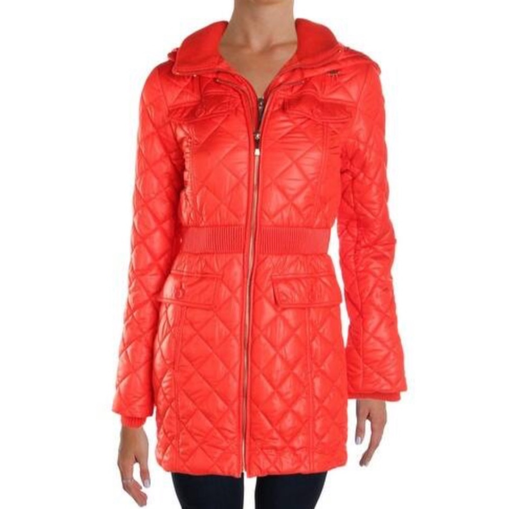 Kate Spade Quilted Puffer Coat with Knit Trim SM